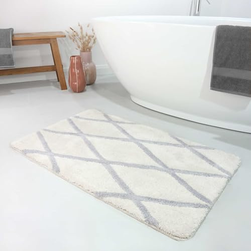 Homie Living Badteppich, Badematte, kuscheliger Flauschiger weicher Flor, rutschfest und waschbar, San Bosa (55 x 65 cm, Beige Grau)