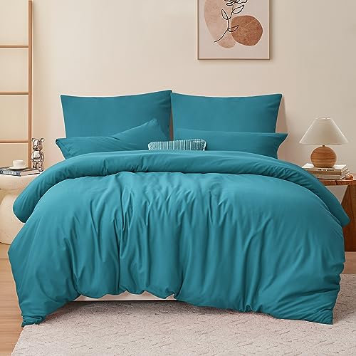 RUIKASI Bettwäsche 200x220 3teilig Türkis - Petrol Mikrofaser Bettwäsche-Sets Oeko-TEX, Bettbezüge 200 x 220cm + 2 Kissenbezüge 80x80cm mit Reißverschluss, Weich und Bügelfrei