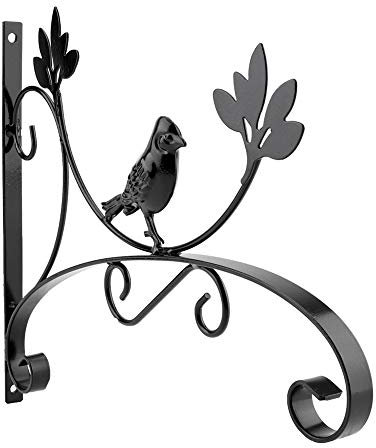 Support Plante Mural Balcon Fer Forgé Noir Décor Jardin Extérieur Pot Fleurs Panier Mangeoire Oiseau Lanterne Guirlande Lumineuse Carillon Éolien Décoration 35x27.5 cm avec Vis Cheville