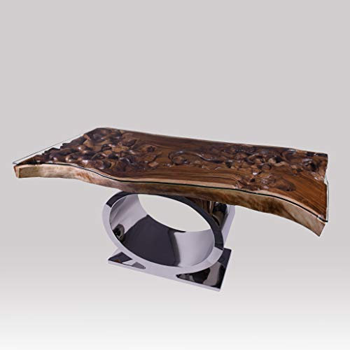 Rikmani Mesa de diseño Hecha a Mano de Madera Maciza con Tapa de Cristal y Marco de Acero Inoxidable Mesa de Comedor de Plata Mesa de salón Escritorio Eden (Schreibtisch Eden)