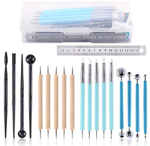 Swpeet 19Pcs Modeling Clay Sculpting Tools Kits, Ball Stylus Tool, Pottery Tools, Plastic Clay Tools, Sculpting Kit for Making Modeling Clay Cake Fondant Decoration, Clay, Ceramics