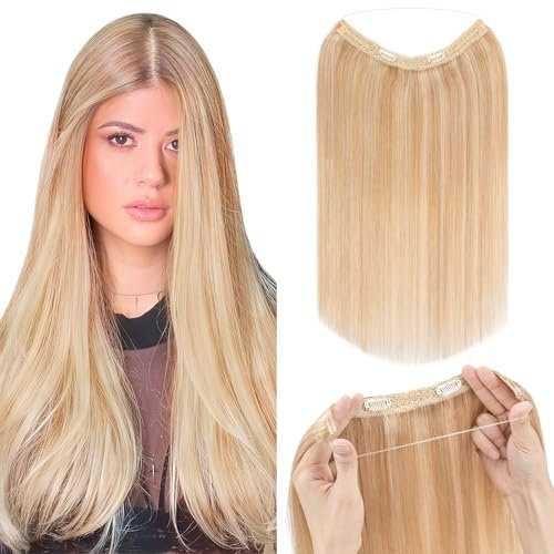 Extensions Echthaar mit Gummiband, Silk-co Wire in Extensions Aschblond Highlights Bleichblond 65g, Secrets Hair Extensions, Haar Extensions Haarverlängerung für Frauen 45cm #18P613
