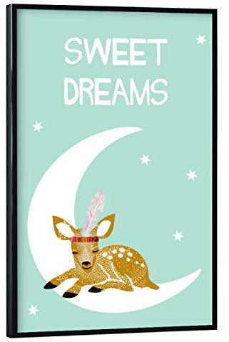 artboxONE Poster mit schwarzem Rahmen 75x50 cm Für Kinder Sweet Dreams mit REH - Bild Vintage Bambi Collage
