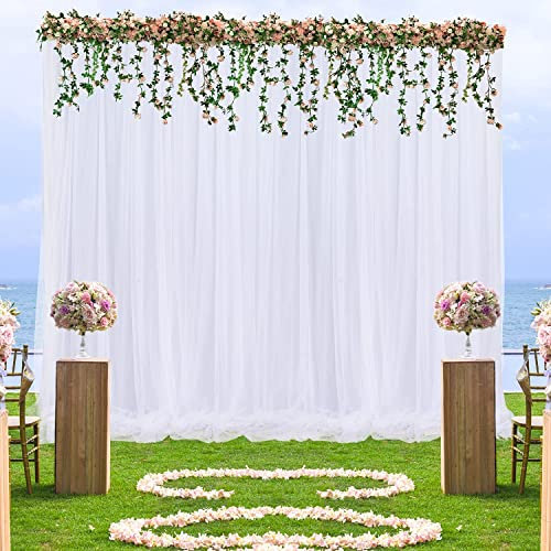 HBBMAGIC 2 Stücke 150×215cm Weißer Hintergrund Vorhang für Party Hochzeit Tüll-Polyester Weißer Hintergrund Vorhänge für Geburtstag Baby Dusche Taufe Brautdusche