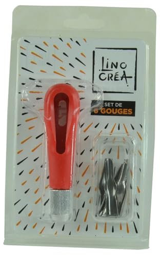 LinoCrea Linolschnitt-Set – 1 Griff + 6 Federn