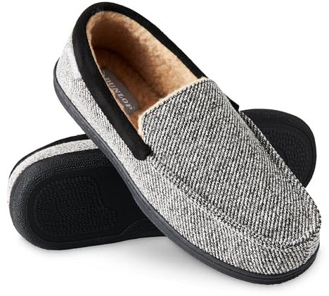 Dunlop Zapatillas Casa Hombre, Pantuflas Estilo Mocasines Cerradas, Zapatillas de Casa Invierno Calientes Suela de Goma Dura, Regalos Originales para Hombre (Negro/Blanco,44)
