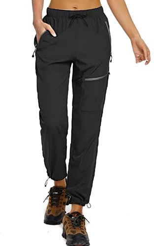 StaySlim Walking Trousers for Women, Hiking Cargo Pants Water Resistant Lightweight Quick Dry Ladies Overtrousers UPF 50 UV Protection, Black, L.