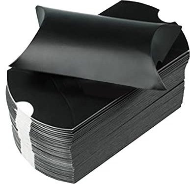 JIHUOO 100 Stück Kissen Schachtel Hochzeits Geschenkboxen DIY Gastgeschenke Süßigkeiten Boxen Schmuck Schachtel für Hochzeiten Schwarz