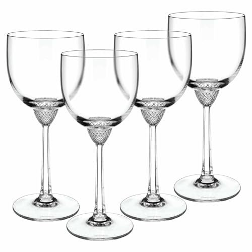 Villeroy & Boch Signature Octavie Rotweingläser, 4er-Set, 280 ml, Weingläser aus nostalgischem Kristallglas mit Spitzstein-Dekor unterhalb der Kuppa, 196 mm, Klar, Spülmaschinengeeignet