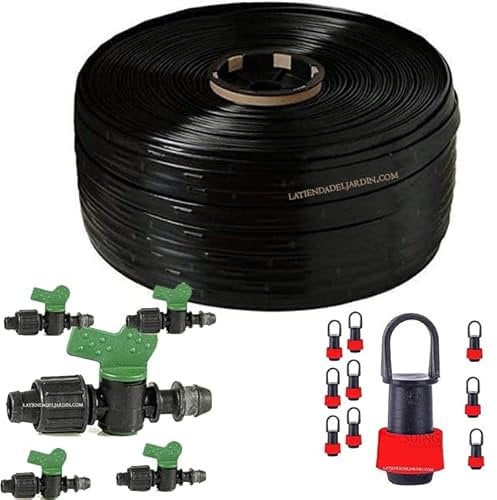 Suinga - Pack 250 m Cinta de RIEGO POR GOTEO 16mm. GOTEROS CADA 20 cm + 5 Llaves conexión a tubo principal + 10 tapones