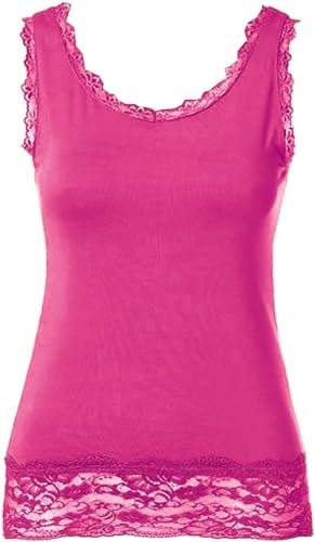 Women's Tank Tops Cami Camisole Spaghetti Strap Tank with Lace Trim Sleeveless Basic Layering Vest (20-22, Fuchsia)