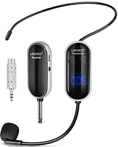 Lococo Microphone sans Fil,UHF Microphone Casque sans Fil,Wireless Microphone avec Affichage Numérique LED,pour Guide Touristique/Enseignement/Fitness/Conférences