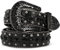 LEACOOLKEY Damenmode Strass Gürtel, Western Cowgirl Nieten Punk PU Ledergürtel für Jeans (L:Passgröße 99cm-109cm = 125cm Gesamtlänge, E-Schwarz)