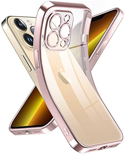 Supdeal Custodia Trasparente per iPhone 13 Pro Max, Mai Gialla con Protezione Fotocamera, Cover Case in Silicone Trasparente Ultra Sottile e Leggera, 6,7, Oro Rosa