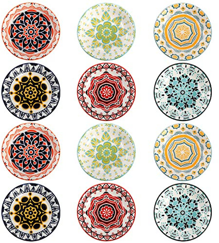 Cedilis 12 Pack Ceramic Soy Sauce Dipping Bowls, 100 ml Pinch Bowls for Kitchen Prep, 10 cm Small Sushi Soy Sauce Dish Plate, Colorful Condiments Bowl Dish Dip Bowls Side Dishes