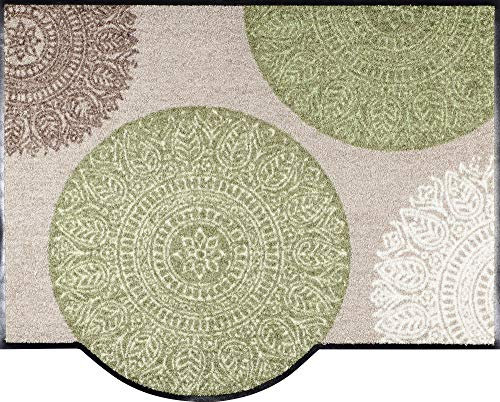 Erwin Müller Fußmatte, Schmutzfangmatte, Sauberlaufmatte Mandala-Motiv beige/grün Größe 70x85 cm - langlebig, pflegeleicht, rutschfest, für Fußbodenheizung geeignet
