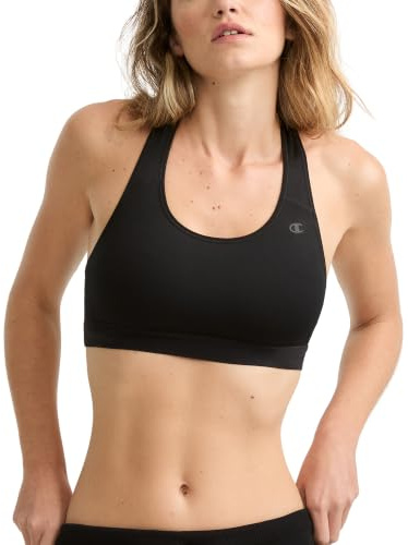 Champion Women's Sports Bra, High-Impact Compression, Moisture-Wicking Fabric, Black, Medium