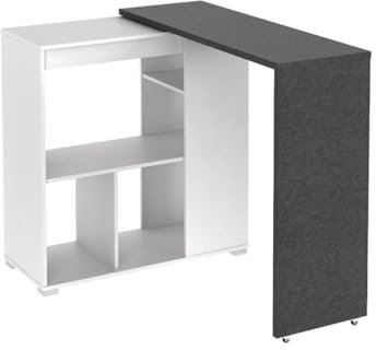 Vente-unique-Bartisch drehbar mit Stauraum - Weiß & Beton-Effekt - SATURNE