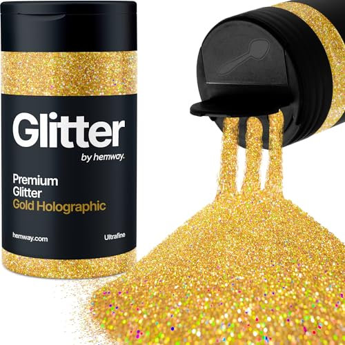 Hemway Premium Glitter Shaker - Gold Holographic | 130g Ultrafine Metallic Flake Sequins for Resin & Epoxy Crafts | Craft Supplies for Tumblers, Festival, Hair, Face, Body, Eye & Nail Art