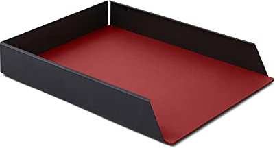 Eglooh - Dafne - Ablagefächer Stapelbar für Schreibtisch und Büro mit Struktur aus schwarzem Stahl - Innerer Boden aus echtem Leder Ferrari Rot - DIN A4 cm 32,5 x 24,2 x H.5 - Made in Italy
