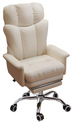 GIZNXBA Bürostuhl Ergonomisch Leder Schreibtischstuhl Chefsessel Mit Rädern Höhenverstellbare Computerstuhl Ergonomisch Mit Armlehnen Schreibtisch Drehsessel Mit Lendenwirbelstütze (Color : /White B)
