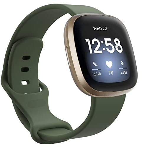 honecumi Armband Kompatibel mit Fitbit Sense/ Versa 3 Smart Watch Ersatz Armbänder für Damen Herren, Versa 3 Silikon Strap Buntes Klassisch Verstellbares Sport Band Zubehör - Kleine,Dunkelgrün