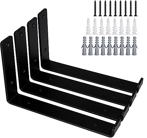 YAYODS 4 Pack Shelf Brackets Heavy Duty, Black Metal Mounted Wall Brackets for Shelves, 5MM Thick Scaffold Shelf Support Brackets, Industrial L Shape Brackets for Room, Bookshelf (9.44x 5.9 inch)