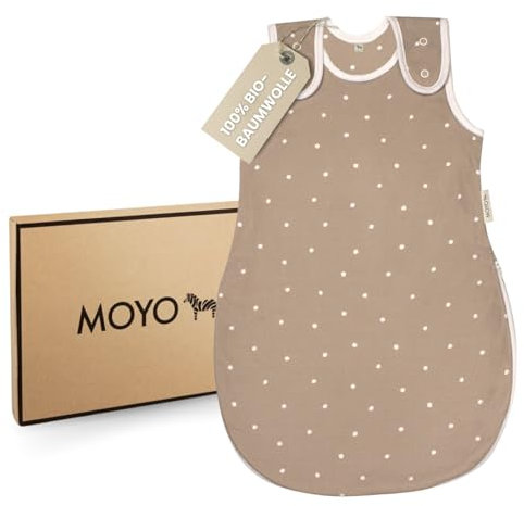MOYO Baby Schlafsack in Taupe mit Tupfen I Atmungsaktiver Sommerschlafsack in 50/56 I Kinder-Schlafsack aus 100% Bio-Baumwolle I GOTS-zertifizierter Babyschlafsack für Neugeborene