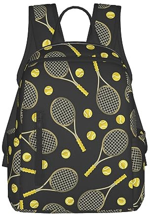 JCAKES Leichter Rucksack Lustige Tennisschläger Und Tennisbälle Schultasche Jungen & Mädchen, Polyester Rucksack Büchertasche Damen Casual Reise Daypack, Schwarz , One size