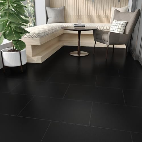 Yullpaper Piastrelle Adesive Pavimento Nero Pavimento Pvc Adesivo Per Camera Da Letto Piastrelle Adesive Bagno Lavabile Pavimento Adesivo Per Interni Adesivi Per Piastrelle Cucina 4 Pezzi, 60 x 30cm