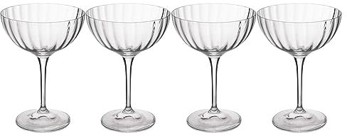 MIKASA Treviso Kristall-Coupe-Glas, 300ml, 4er-Set bleifrei, klare feine Gläser mit Riffel-Effekt für Feiern