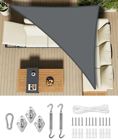 LOVE STORY Toldo Vela de Sombra 3x3x4.25m con Kit de Montaje Triangular Antracita,Toldo de Tela Sombra Curvada,Transpirable Permeable (HDPE) con Protección 95% UV para Patio Exterior, Porche, Jardín
