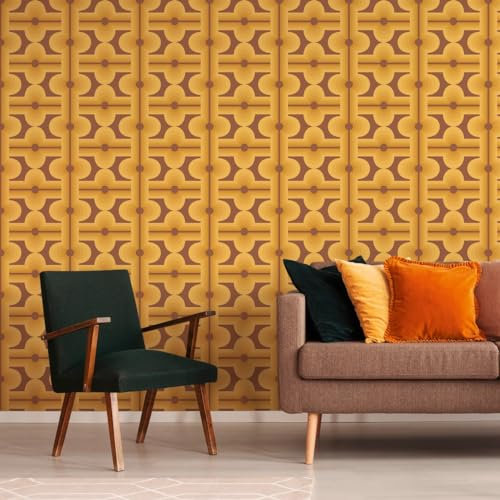 Retro Tapete 70er -Tapete Vintage Grafik Braun Gelb Orange - A.S. Création Vliestapete Retro Chic 395334-8,50m x 0,53m - Made in Germany