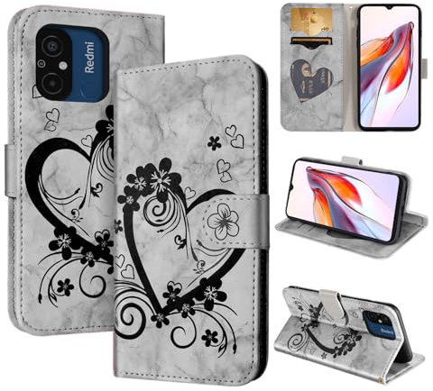 CASAFUNY Handyhülle für Xiaomi Redmi 12C Hülle Tasche PU Leder Flip Case Brieftasche Kartenfach Klapphülle Handytasche Case Schutzhülle für Xiaomi Redmi 12C, Schwarz