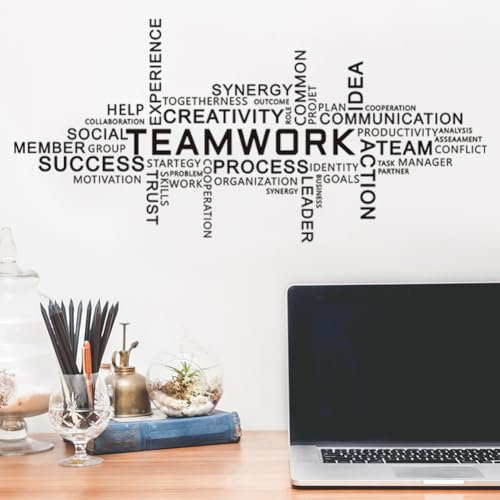 PLIGREAT Büro Zitate Wandtattoos Teamwork Inspirierende Wandaufkleber Peel and Stick Wandtattoos für Büroarbeitsplatz Studio Shop Dekor Home Indoor DIY Großformatige Aufkleberdekoration