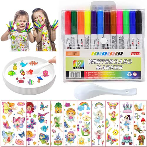 Magische Wassermalerei - Magic Water Pen Set für Jungen und Mädchen von 4-12 Jahren - 12 Stifte, 1 Keramischer Löffel und 2 Tattoos