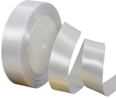 Weiss Satinbands 20mm Breit, 22m Weiß Schleifenband, Geschenkband für Geschenkverpackungen, DIY Handwerk, Blumensträuße, Nähprojekte, Schleifenherstellung, Geburtstags- und Hochzeitsdekorationen
