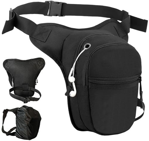 OnlyPRIME Beintasche Motorrad Wasserdicht mit Regenhülle – Oberschenkeltasche mit Kopfhöreröffnung & Verstellbaren Gurten für Motorrad, Fahrrad, Wandern & Outdoor