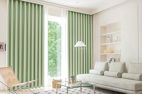 Homxi Vorhang Blickdicht Kinderzimmer 2er Set,2 x 107W x 160H cm,Lichtundurchlässige Vorhang Hellgrün Einfarbig Vorhänge Wohnzimmer Ösen
