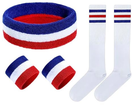 3-Teiliges Stirnband- Und Armband-Set, 1 Paar Socken, Gestreiftes Schweißband, Schweißabsorbierendes Sportarmband, Farbclip-Stirnband, Weiche Elastische Socken, Geeignet Für Sport Und Fitness