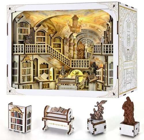 MiniCity Book Nook Kit, DIY Miniatur Puppenhaus Booknook Kit, 3D Holz Puzzle Buchstütze Bücherregal einfügen Dekor für Jugendliche und Erwachsene(Library of Gods Max)