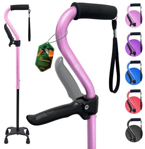 BeneCane Quad Stock mit zweitem Griff Verstellbarer Gehstock mit weichem, gepolstertem Handgriff für Männer und Frauen, leicht und bequem, Gehstöcke mit 4-zackigen Füßen für Stabilität