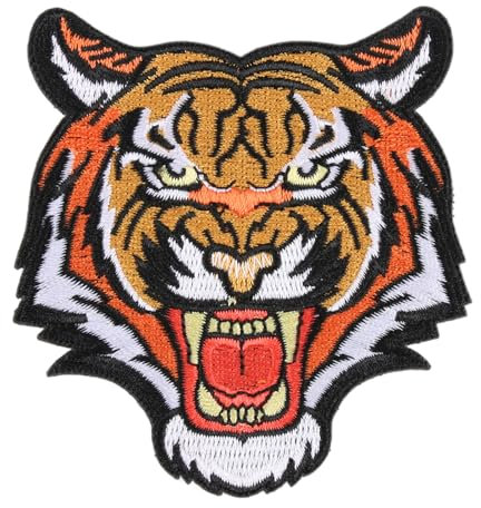 Large Tiger Embroidered Badge The Roaring Bengal Striped Tiger Sew Iron-on Embroidery Patches Cool Applique Armband Emblem Repair Cloth Decoration Accessories for Clothes Caps Jacket Jeans