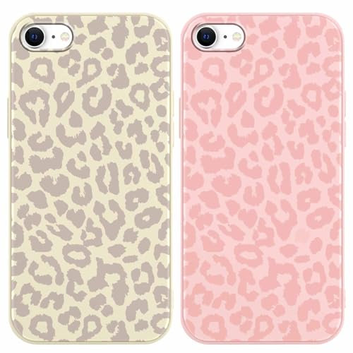 Yoedge 2 Stück HandyHülle für iPhone 8/7 / SE 2020 / SE 2022 Hülle 4,7, Schutzhülle für iPhone SE Case Rosa Braun Leopard Muster Aesthetic Mädchen Junge Geschenk Weich Silikon Stoßfest Cover