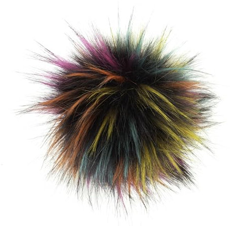 Fell Pompom mit Druckknopf 12-14cm - Fellbommel Bommel Mützenbommel (Rainbow)
