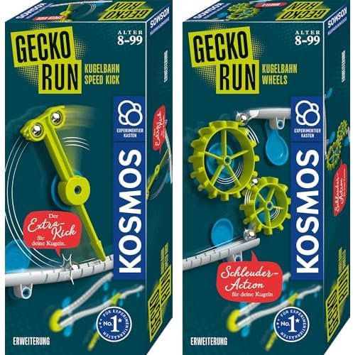 KOSMOS Gecko Run Doppelpack Erweiterungen Speed Kick & Wheels, Zubehör für Coole vertikale Kugelbahnen, mit zusätzliche Bahnelementen, für Kinder ab 8 Jahre