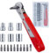 LEONTOOL Lot de 17 tournevis à cliquet à angle droit, tournevis décalé à 90 degrés pour les espaces restreints, mini cliquet réversible à 36 dents avec embouts et douilles Phillips/Pozidriv/fendu/Torx