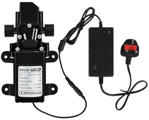 VeYocilk DC 12V Diaphragm Water Pump,1GPM,(4L/Min) 131Psi,Fresh Water Pump,Self Priming Sprayer Pump with Pressure Switch and Power Supply for Campervan,Kitchen,Bathroom,Water Tank