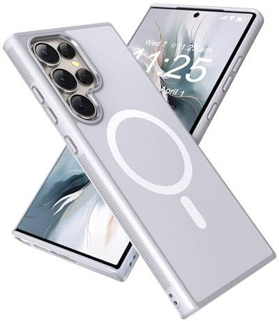 SOOFUN Magnetic for Samsung Galaxy S23 Ultra Case, Compatible with Magsafe, Military-Grade Protection, Anti-Fingerprint TPU Hard Pc Thin Shockproof Phone Cases Cover for Samsung Galaxy S23 Ultra,White