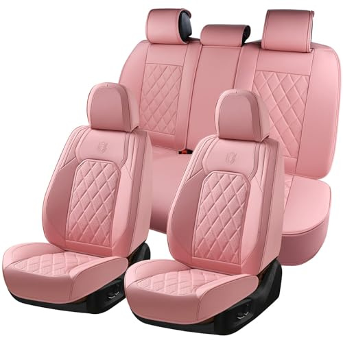 Coverado Ensemble Complet de Housses de siège de Voiture en Cuir Rose, universelles, imperméables, Housses de siège de Voiture Avant et arrière de Luxe, compatibles avec la Plupart des Voitures, Rose